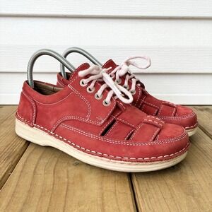 Birkenstock Bodega Woven Leather Fisherman Lace Up Sneakers Shoes Red Womens 8